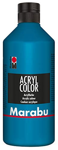 Marabu 12010075056 - Acryl Color cyan 500 ml, cremige Acrylfarbe auf Wasserbasis, schnell trocknend, lichtecht, wasserfest, zum Auftragen mit Pinsel und Schwamm auf Leinwand, Papier und Holz