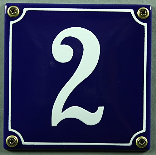 Buddel-Bini Wetterfestes Emaille Hausnummernschild Nr. 2 blau/weiß 12x12 cm sofort lieferbar!