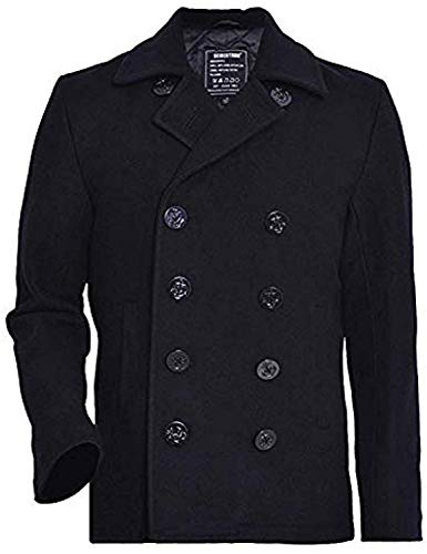 Seibertron herr yllekappa PEA Coat USN Marine Jacke herr Navy Peacoat kappa vinterjacka övergångsjacka svart L