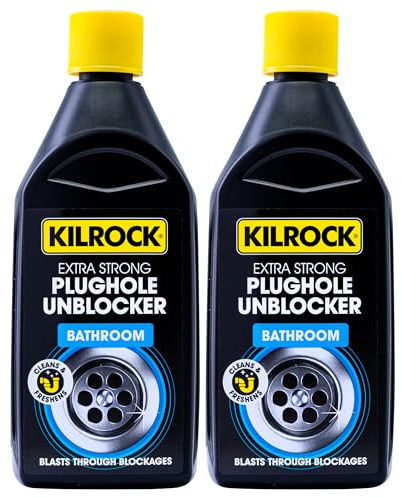 Kilrock Plughole Unblocker Bathroom 500ml X2 Pack | 1L Fast-Acting Drain Unblocker for Showers, Baths & Sinks. Removes Hair, Sludge & Soap Scum. Clears Blockages & Restores Flow