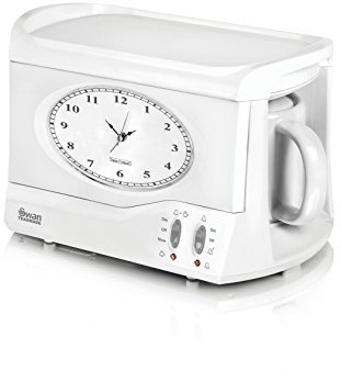 Swan STM201N Vintage Teasmade with a Traditional Dial Clock, Rapid Boil and Alarm, 600ml, 850W, White