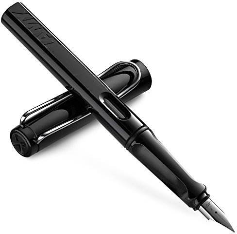 LAMY Safari Füllfederhalter mit mittlerer Spitze | Stabiler Kunststoff, schwarz glänzend | Metallclip, ergonomischer Griff | Stahlfeder, poliert | mit Tintenpatrone T 10 blau | mit Konverter Z 28