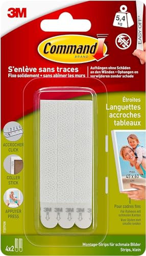 Command Bandes de Suspension pour Photos Moyenne, Paquet de 4x2 Bandes Adhésives, Blanc - Suspension sans Dommage - Pour Posters, Cadres et Miroirs