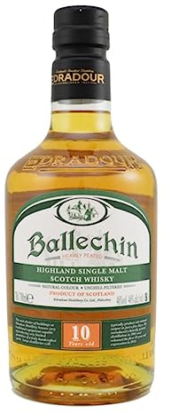 Ballechin | Single Malt Scotch Whisky | 700 ml | 46% Vol. | 10 Jahre in Bourbon- & Sherryfässern gereift | Nicht kühlfiltriert | Süßes & rauchiges Aroma | Geschmack von süßem Karamell & Torfrauch