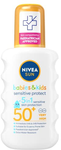 NIVEA SUN Kids Protect & Sensitive Spray (200ml) Sunscreen Spray with SPF 50+, Kids Suncream for Sensitive Skin, Immediately Protects Against Sun Exposure