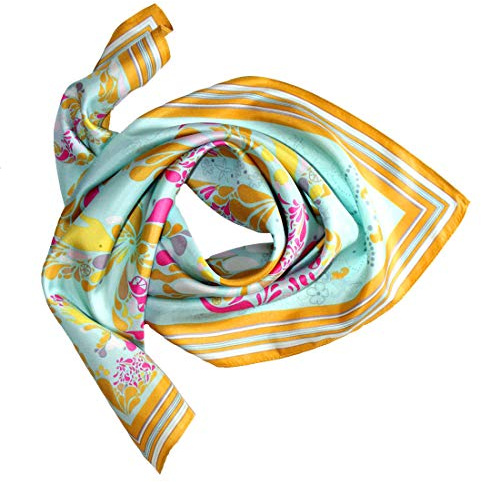Lorenzo Cana Luxus Seidentuch fuer Maedchen, aufwändig bedrucktes Tuch aus 100% Seide 70 x 70 cm in harmonische Farben Schaltuch 8903522