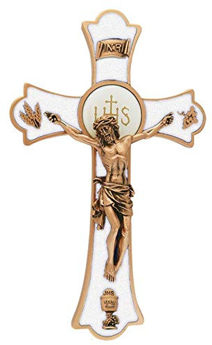 Doré et Blanc époxy Non-Devotional Sainte Messe Crucifix avec Calice, 20,3 cm