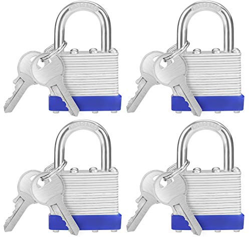 Belle Vous Stahl Vorhängeschloss Set Laminiert, Vorhänge Schloss mit 2 Schlüssel (4Stk) – 6mm Bügel 6,4x 4,2x 2,4cm Sicherheitsschloss Vorhängeschloss Wetterfest Innen/Außen Spindschloss mit Schlüssel