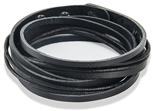 Chic Exquise Designs Handmade Genuine Vintage Leather Wrist Cuff Wrap Bracelet Adjustable (B: 1 Black)