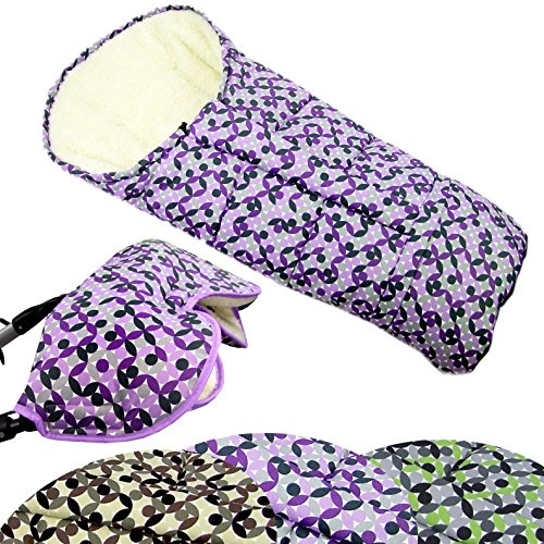 BAMBINIWELT KOMBI-ANGEBOT MUFF + vinterfotväska/MUMIE – av lammull för barnvagn, buggy, skjul MOSAIK lila Mosaik