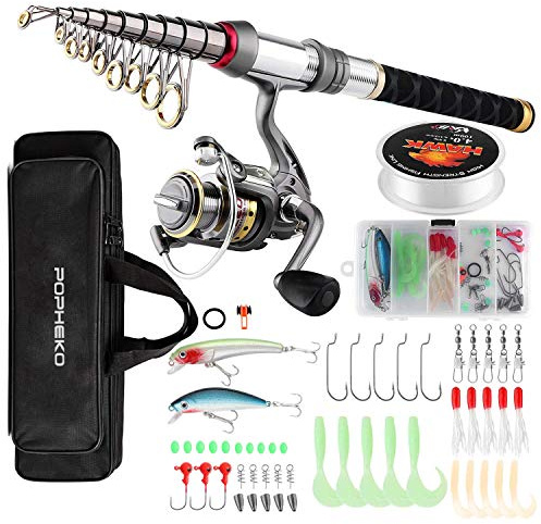 Angelrute Rolle, komplettes Set, Teleskop-Angelruten-Set, Spinnrolle, Köder, Haken und Angeltasche, Salzwasser, Süßwasser-Angelausrüstung für Kinder und Erwachsene, 2.4M/7.87FT