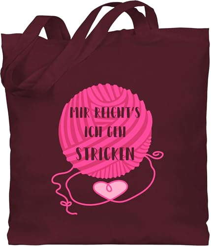 Baumwolltasche - Sprüche Statement - Mir reicht's ich geh stricken - Unisize - Bordeauxrot - strick geschenke mit aufschrift wolle beutel tasche für strickzeug statements häkeln stoffbeutel