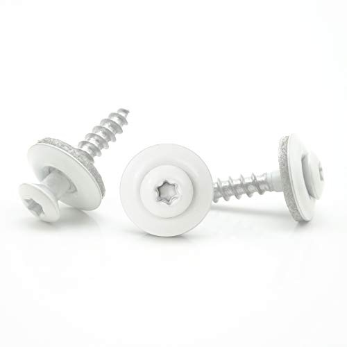 Spenglerschrauben Weiss A2 Edelstahl V2A 15mm Dichtung Torx 20 farbige Spenglerschraube - Reinweiß - RAL 9010 (25, 4,5 x 25 mm)