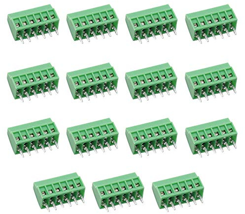 Augiimor 15PCS G/KF128 6 pin passo 2,54 mm PCB vite morsettiera connettore 150 V 6A PCB montaggio a vite morsettiera connettore (verde)