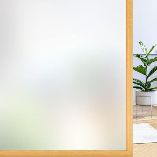 rabbitgoo Fensterfolie Blickdicht Milchglasfolie Klebefolie Matt 60x400cm | Sichtschutz & Blickschutz von Außen, Selbsthaftend ohne Kleber, Milch- & Scheibenfolie für Badezimmer Bad Duschkabine Glastür