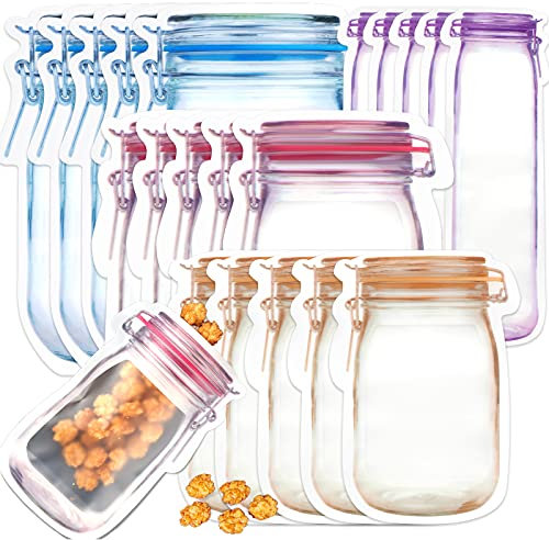 20 sacchetti con chiusura a chiusura lampo per alimenti, sandwich, riutilizzabili, ermetiche, a prova di perdite, sacchetti per alimenti, richiudibili con cerniera, per cucina, viaggi, campeggio