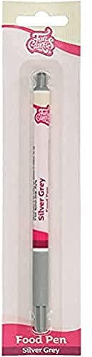 FunCakes Food Pen Gris Argenté: Stylo Alimentaire pour Décoration de Gâteaux, Pâtisseries et Desserts, Pointe Flexible pour Lignes Épaisses et Fines, Idéal pour Personnaliser, Certifié Halal