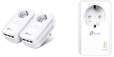 TP-Link Powerline Adapter Set TL-PA8030P KIT(1300Mbit/s Homeplug AV2, 2 * 2-MIMO, Steckdose, 6 Gigabit Ports, Plug&Play) weiß & TL-PA7017 P AV1000 Gigabit Powerline Adapter mit Steckdose weiß
