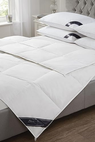 Littens Luxury 2.5 Tog Spring Summer Double Bed Size White Goose Feather & Down Duvet Quilt, 15% Down, 230TC 100% Down-Proof Cotton Casing, Lightweight (200cm x 200cm)