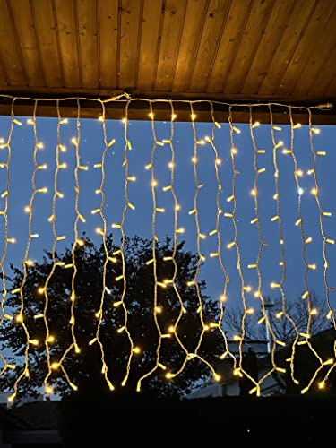 LEDZEIT - Profi Serie - LED Lichtervorhang Lichterkette Außen, 1M X 1.5M, 120LEDs, Dauerlicht, Warmweiß, Wasserdicht IP67, mit Netzkabel, Erweiterbar bis auf 90m, für Dach, Fenster, Gebäude, Geschäfte