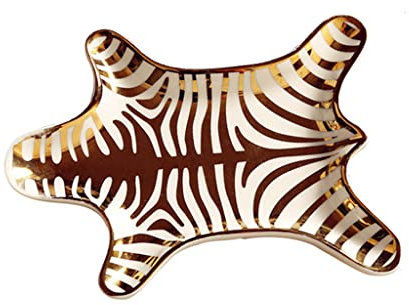 ZLINXI Vide-Poches,Zebra Stripe Bijoux Plateau Plats en Céramique Assiette Dorée Snack Soucoupe Boucles d'oreilles Plateaux Support Décoratif Baignoire Plateau Bibelot Plat (Color : A)