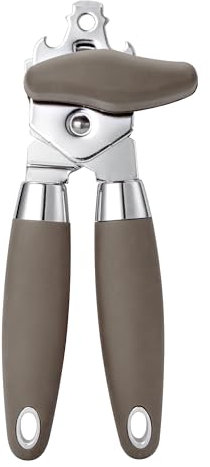 TJ POP Abrelatas manual de alto rendimiento con borde liso, hoja afilada de acero inoxidable, buenos mangos suaves, mango antideslizante, color marrón