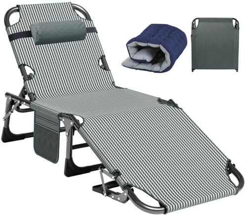 ABORON Heavy Duty Tanning Chair, 5-Gear Outdoor Folding Chaise Lounge Chair with Cushion,Portable Beach Lounge Chair for Outdoor Sunbathing Patio Pool Lawn Deck Poolside