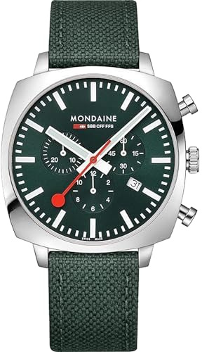 Mondaine Grand cushion chrono square orologio Uomo Analogico Al quarzo con cinturino in Tela MSL.41460.LF.SET