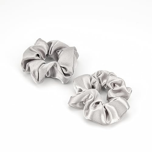 DTXLX 2 Pezzi Elastici Capelli Donna, Scrunchies per Capelli, Premium Satin Elastici per Capelli, Scrunchies per Capelli Seta, Elastic Capelli per Lunghi Capelli Ricci Sottili Spessi Ragazze (Grigio)