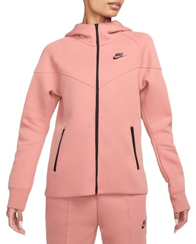 Nike FB8338-618 W NSW TCH FLC WR FZ HDY Maglia Lunga Donna Red Stardust/Black Taglia XL