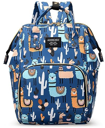 Lazeny Baby Wickelrucksack Wickeltasche Rucksack Multifunktional Mutter Babytasche Mama Reisetasche Große Kapazität Rucksack Unisex Baby-Flaschen-Tasche Reise Backapack für Mama Papa (Blau Kaktus)