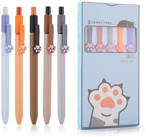 Amaxiu Süße Katzenpfoten Gel Tintenstifte, 5 Stück, 0,5 mm, einziehbare Kugelschreiber, ästhetischer Tintenroller, Kawaii Stift, schwarze Tinte, feine Spitze, für Katzenliebhaber, Büro, Schulbedarf