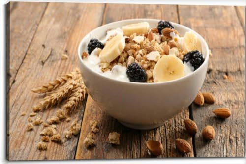 Bowl muesli and fruit Canvas Wall Art Decor Paintings Pictures for Bedroom Wall Decor Above Bed Living Room Wall Decoration Bathroom Office Artwork