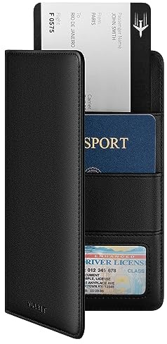 VULKIT Porte Passeport Portefeuille de Voyage, Porte Passeport en Cuir Véritable Couverture RFID Bloquant l'organisateur de Documents de Voyage pour Femmes Hommes