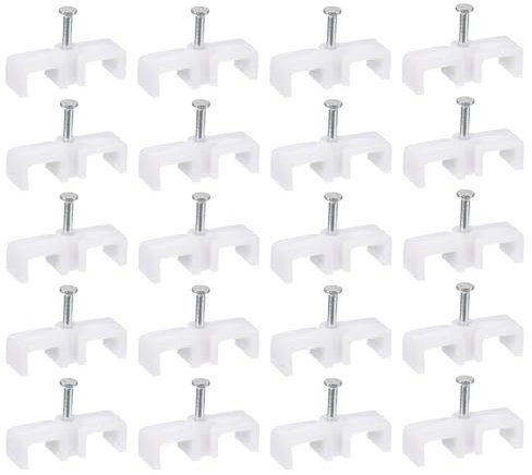 sourcing map Kabelclips mit Stahlnagel, 50 Stück 10mm/0,39 Kunststoff Kabelclips, Ethernet Kabelclips zum Nageln für die Verwaltung von Kabeln und Leitungen zu Hause, Weiß