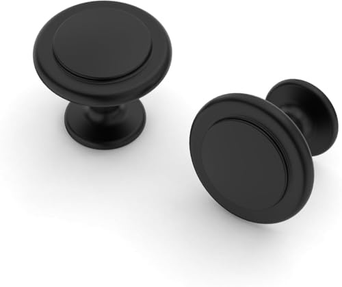 Amerdeco 10 Pack Black Cabinet Hardware - 1-1/4 Inch Matte Black Knobs and Pulls for Kitchen, Bathroom, Closet, Cupboard and Dresser