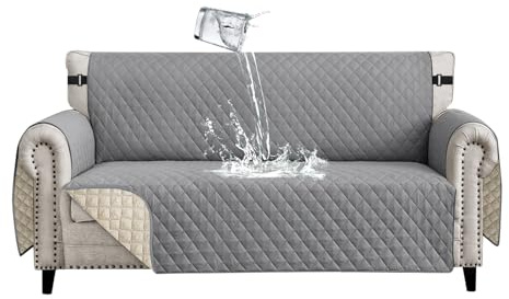 Lydevo Sofa Überzug 3 Sitzer wasserdichte rutschfest Sofabezug Mit Armlehnen Couchbezug Sofaüberwurf Kratzfest Reversible Gesteppte Schonbezug für Haustier Katzen Hunde,Blassgrau