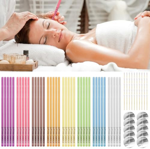 40 Velas para Los Oídos, Scettar Velas Naturales para Los Oídos Kit de Vela de Oreja con 10 Discos Protectores 50 Hisopos de Algodón, Limpiador de Oidos Cera para Oídos Relajación y Limpieza