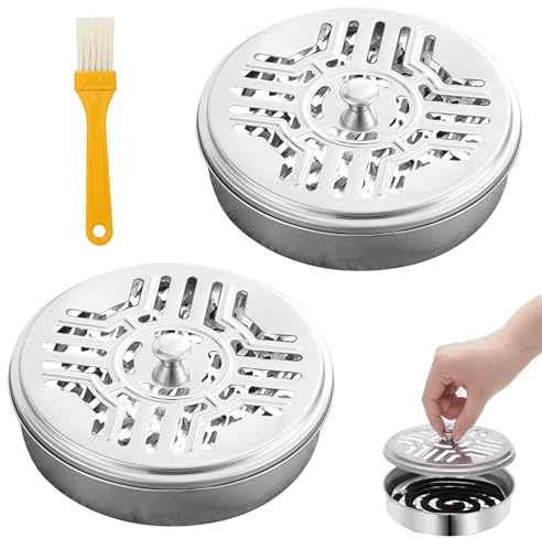 2 Pcs Edelstahl Mückenspirale Halter,Portable Mückenspirale Behälter mit 4 Bürsten,Moskito Spulenhalter,Schnaken Spiralen,Halter für Moskitospulen,Insekten Spirale Halter,Behälter für Mückenspiralen