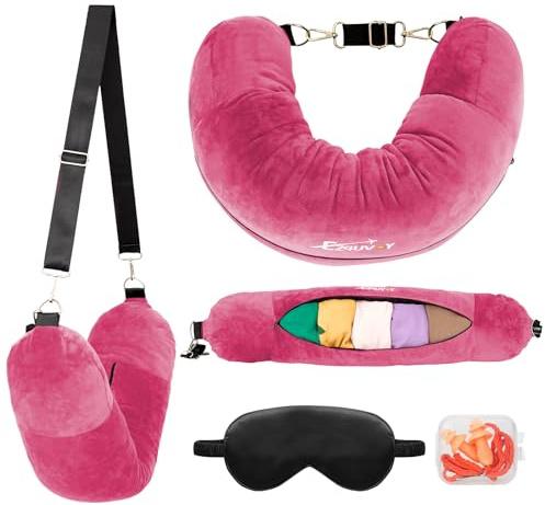 EZ4UVOY Travel Neck Pillow Stuffable with Clothes, Stuffable Neck Pillow for Travel, Packable Fillable Storage Bag for Airplane