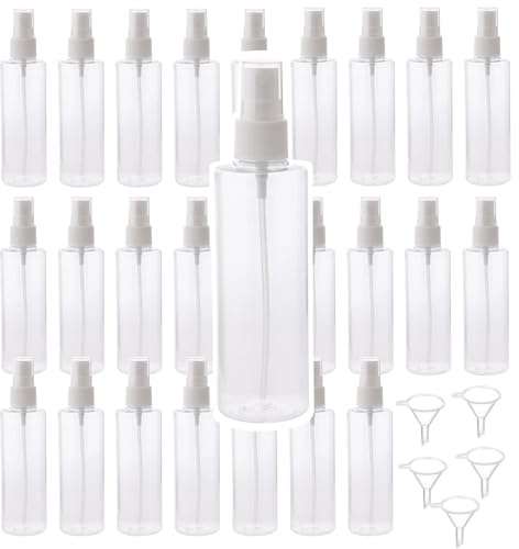 DAKFOOK 50 Pcs 100 ml Small Spray Bottles, Clear Plastic Refillable Empty Fine Mist Travel Spray Bottle Set with Caps and Funnels for Perfume, Cleaning, Essential Oils