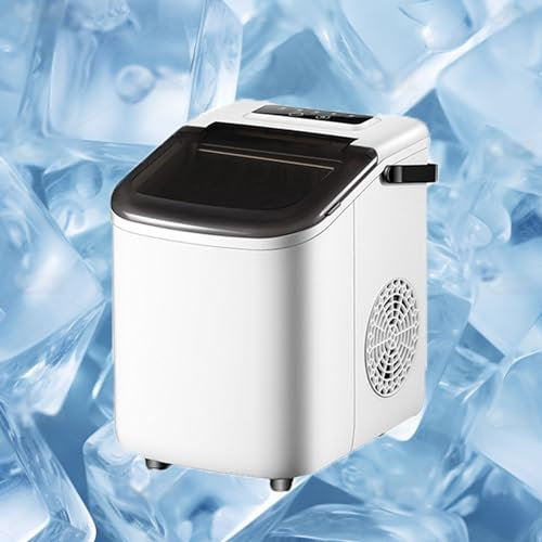 ZIXIAOS Ice Cube Machine, 10kg in 24h, Automatic, Electric, Compact, Portable, Quiet 1.1l, Quick Ready in 6min, With Ice Cream Scoop and Carry Handle