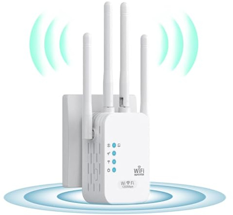 Amplificador Señal WiFi, Repetidor WiFi, Extensor WiFi 4 Antenas 2 Puertos LAN con WPS, Repetidor WiFi Remoto Mejora Considerablemente la Cobertura WiFi para Oficinas y Hogares