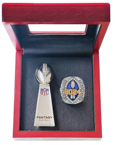 HYKJSHED 2024 Fantasy Football Ringe Meisterschaftsringe Sammlung FFL Meisterschaftstrophäe Geschenkbox Ring Displaybox(11)