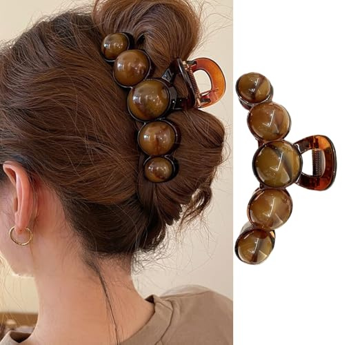 Braune Perlen-Haarspangen, große Perlen-Haarklammern für dickes oder dünnes Haar, Acryl-Haar-Accessoires, elegantes Verschmier-Design, Haarklammer, keine Falten, Haarklammern, Haarspange für tägliches