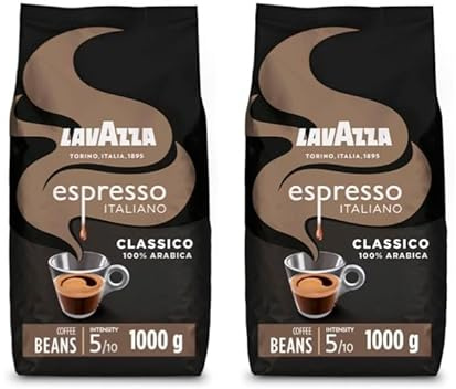 Lavazza, Espresso Italiano Classico, Coffee Beans, 2 x 1 kg | Intensity 5/10, with Fruity and Flowery Aromatic Notes, 100% Arabica, Light Roasting