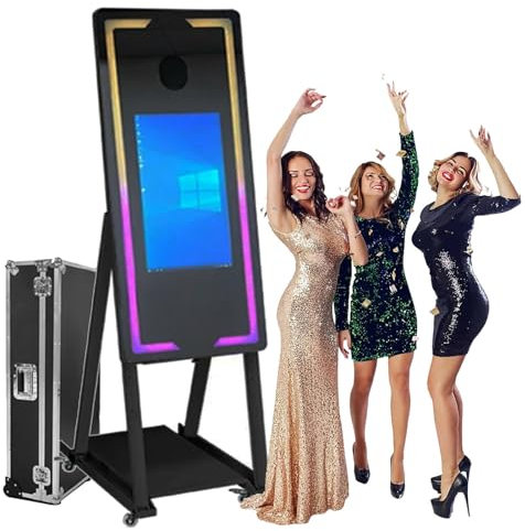 Magic Mirror Photo Booth (App-Steuerungslichter) - 22 Zoll/32 Zoll Touch All-In-One, Mini-Pc (I5-8 Gb + 256 Gb) + Flightcase, UnterstüTzt Mehrere Sprachen, FüR Partys/Hochzeiten,Black-45''