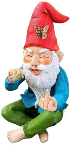 Lustige Gartenzwergstatue 6 Zoll Weihnachtsornament rauchender Mittelfinger Gartenzwerg wasserdichter Gartenzwerg aus Kunstharz für Hof Terrasse Rasen Gartendekoration und Geschenk