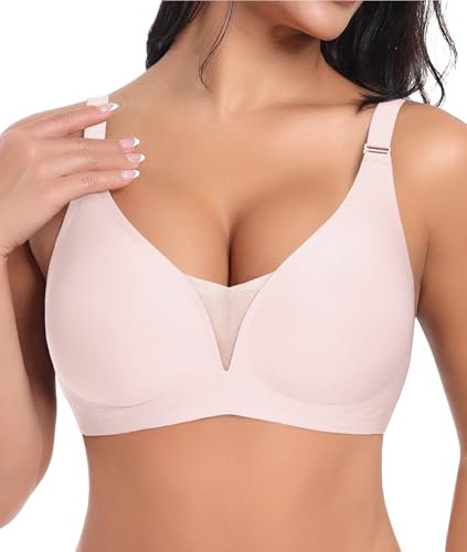Ganado Reggiseno Senza Ferretto Pizzo Donna Reggiseni Senza Cuciture Reggiseno Imbottito Comodo Push Up, XL, Rosa
