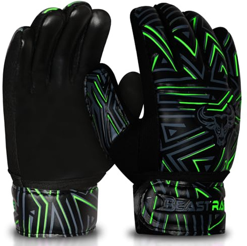 BEAST RAGE Gants de Gardien de But pour Enfants, garçons, Filles,Gants de Gardien de But de Football, Paume antidérapante en Latex 4MM,adhérence Accrue (Vert, Size 2 Suitable for 4 to 5 Years Old)